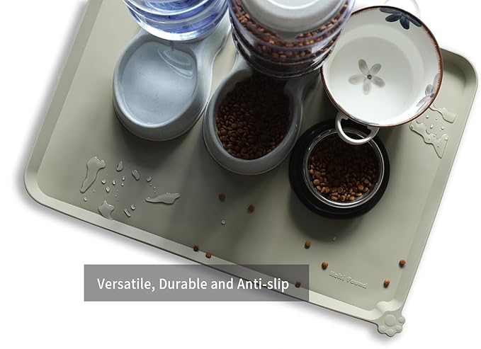 Hoki Found X-Large Silicone Pet Food Mats Tray - Non Slip Pet Dog Cat Bowl Mats Placemat - Dog Pet Cat Feeding Mat - Waterproof Dog Cat Food Mats -Pet Water Mats for Carpet - Cream Green - PAWPICO