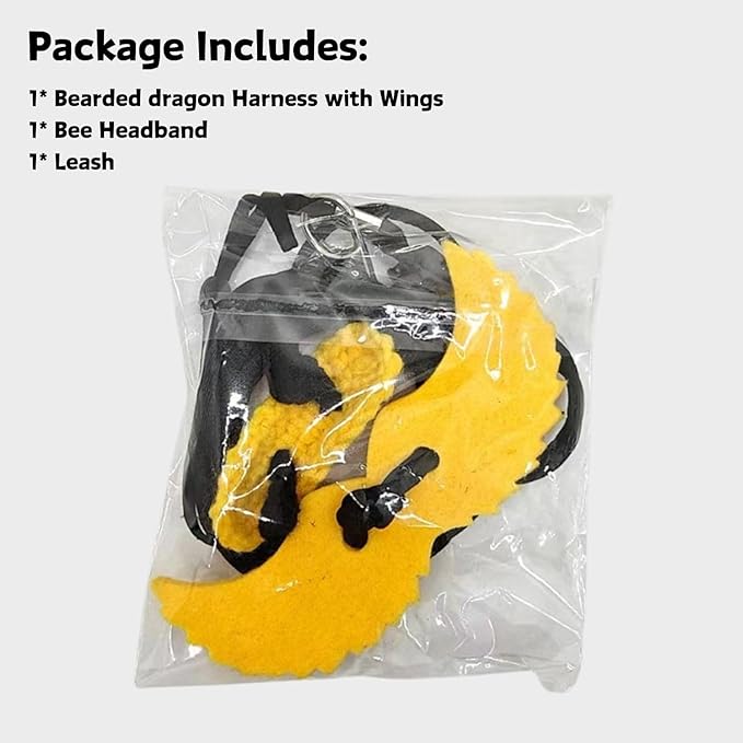 Bearded Dragon Harness and Leash Set - Adjustable Lizard Traction Rope with Wings Knitted Bee Hat Outdoor Walking Leash Escape Proof Reptile Bee Costume Accessories for Lizard Small Pets (Yellow) SEZDEKI