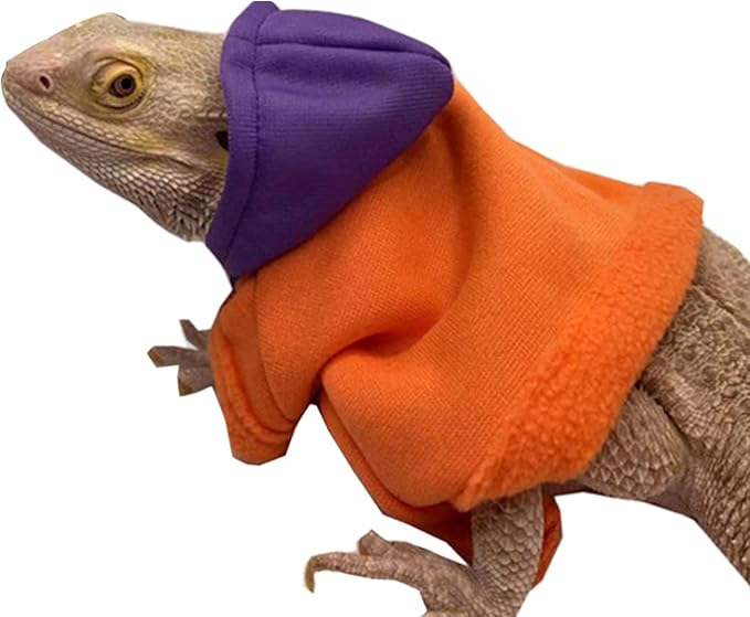 Lizards Clothes for Bearded Dragon - Handmade Cotton Hoodies Warm Sweater Coat Reptiles Apparel Costume Skin Protection Photo for Lizard Bearded Dragon Crested Gecko Chameleon (Orange,Large) SEZDEKI