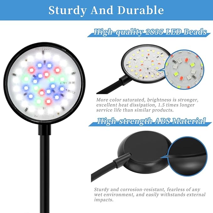 Mini Clip On Aquarium Light 7W Dimmable Small Fish Tank Light USB Moving Lamp with White Red Blue Green LED for 1 to 3 Gallon Tanks DaToo