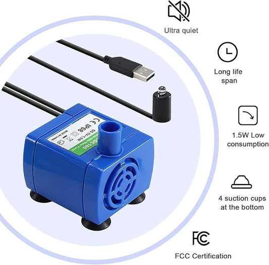 Cat Water Fountain, 67oz/2L Automatic Cat Drinking Fountain, Pet Water Fountain with LED Light and Filter for Cats and Small Dogs (Blue) - PAWPICO