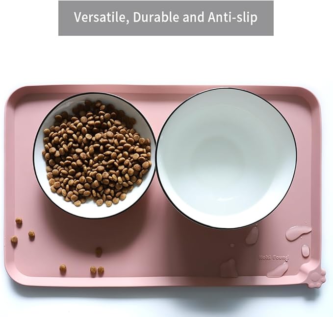 Hoki Found Silicone Pet Food Mats Tray - High-Lips Pet Dog Cat Bowl Mats - Dog Pet Cat Feeding Mat - Waterproof Dog Cat Food Mats -Pet Water Mats for Floors - Neutral Pink - PAWPICO