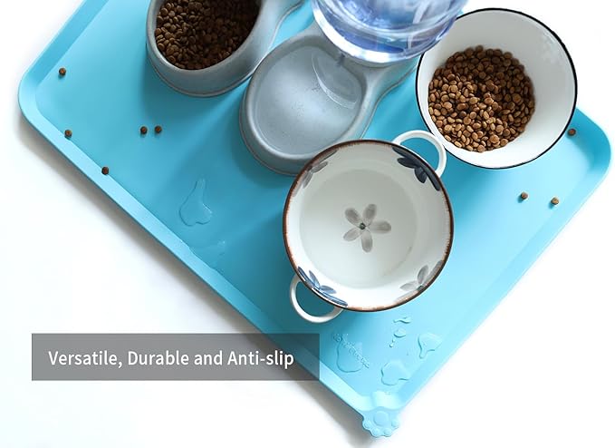 Hoki Found X-Large Silicone Pet Food Mats Tray - Non Slip Pet Dog Cat Bowl Mats Placemat - Dog Pet Cat Feeding Mat - Waterproof Dog Cat Food Mats -Pet Water Mats for Carpet - Arctic - PAWPICO