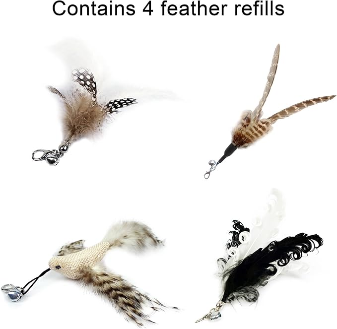 Cat Wand Toys, Interactive Bird Cat Toy Set,35'' Flexible Steel Wire and 4Pcs Cat Feather Refills,Cat Teaser Toy Cat Wand Toys for Indoor Cat and Kitten. - PAWPICO