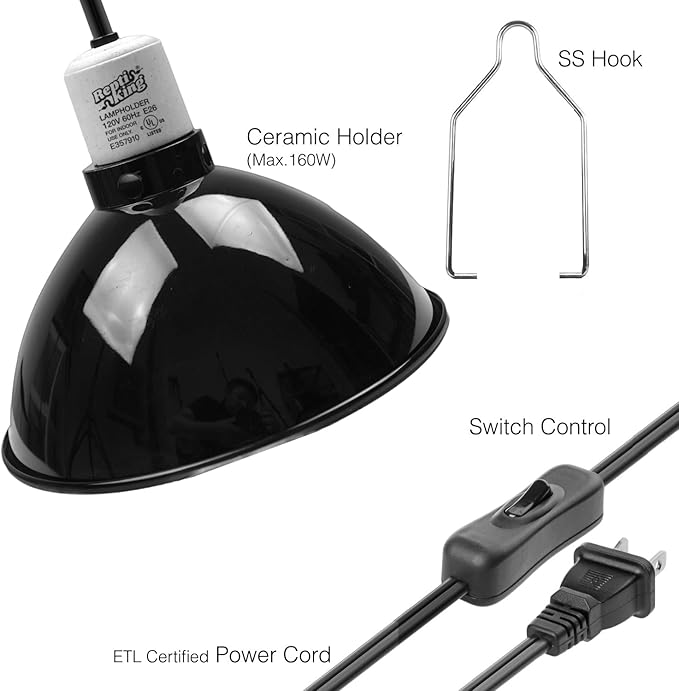 Reptile Light Fixture, 8.5'' Reptile Dome for Reptile Light/Heat Lamp/Ceramic Heat Emitter, 1-Pack 8.5 Inch Standard Light Dome ReptiKing