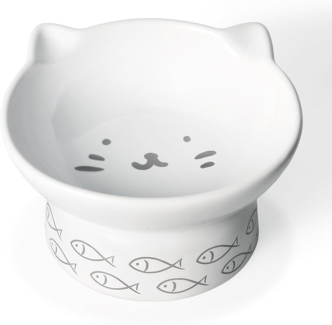 Kaiikai’s Elevated Cat Bowls and Dog Food Bowls 15 oz Ceramic Water Dog Bowls Medium and Small Sized Dog 6 Inch Tilted Cat Water Bowl Raised Cat Food Bowls Dog and Cat Supplies Small Cat Face Bowl - PAWPICO
