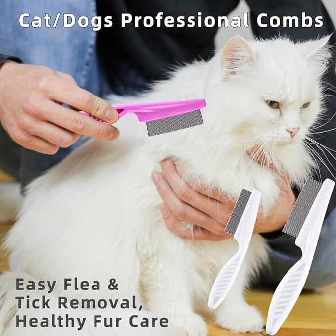 6 Pcs Flea Comb For Cats,Stainless Steel Dog Cat Grooming Combs with Rounded Teeth,Multifunctional Pet Lice Comb Tear Stain Removal,Pet Comb for Detangling and Dematting Face & Paws msloosily