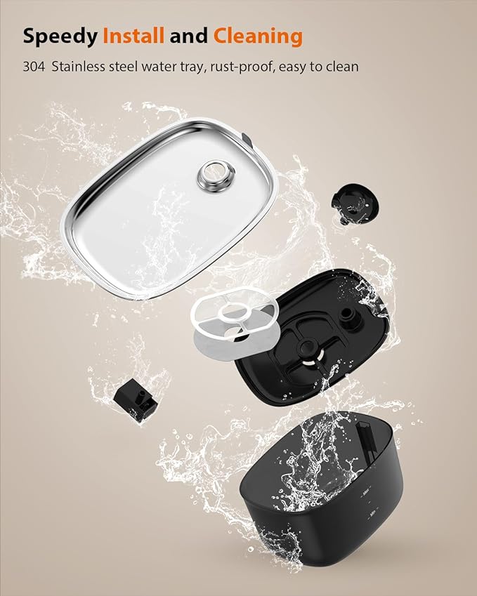 Stouchi Cat Water Fountain 85oz/2.5L, Stainless Steel Pet Water Fountain for Cats Dogs Inside with Led Light, Ultra-Quiet Cat Water Dispenser Bowl, Cat Waterer Fountain for Multiple Pets, Black - PAWPICO