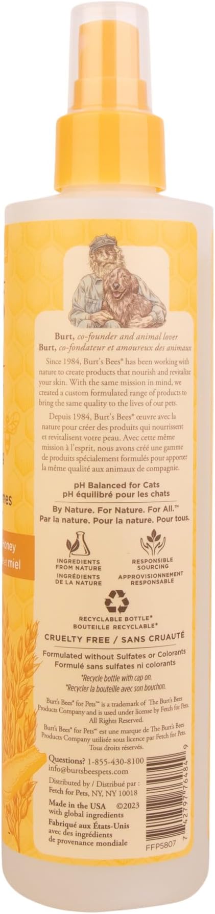 Burt's Bees for Pets Cat Naturally Derived Dander Reducing Spray with Soothing Colloidal Oat Flour & Honey - Cruelty Free, Made in USA, 10 oz Bottle - 2 Pack - PAWPICO