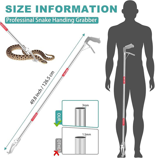 50" Collapsible Stainless Steel Snake Grabber Tool: Multi-Functional Hook, Tongs, Pole, Reacher for Safe Snake Handling and Rattlesnake Catching Repgfor