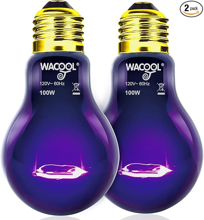 WACOOL 2Pack Reptile Night Heat Lamp, 100W Night Heat Lamp for Reptiles & Amphibians,Simulate Nature Moonlight Purple Night Light for Bearded Dragon Lizard Snake Crab WACOOLTERRA