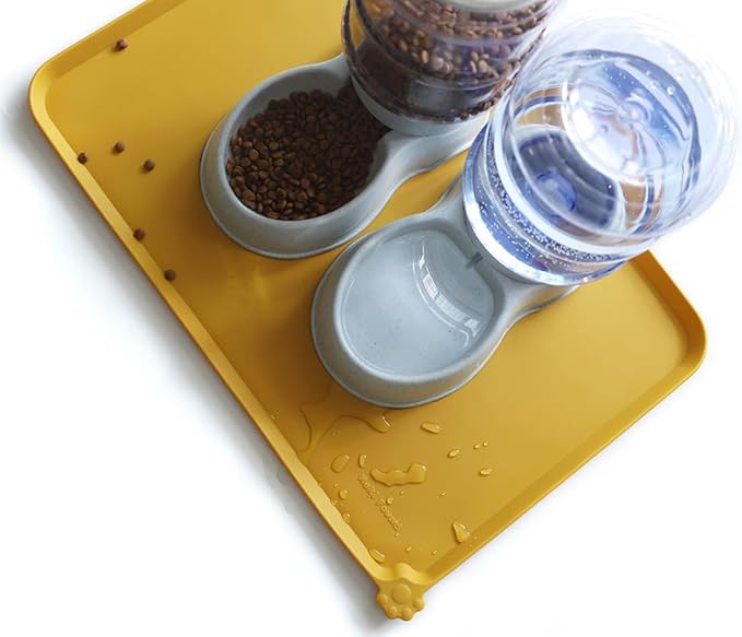 Hoki Found Large Silicone Pet Food Mats Tray - Non Slip Pet Dog Cat Bowl Mats Placemat - Dog Pet Cat Feeding Mat - Waterproof Dog Cat Food Mats -Pet Water Mats for Carpet - Honey - PAWPICO