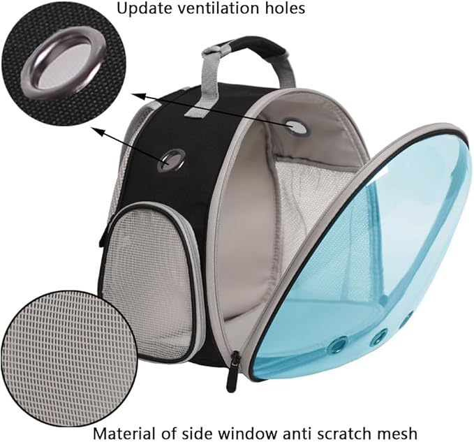 Guinea Pig Carrier,Guinea Pig Carrier for 2,Reptile Travel Carrier for Lizards Sugar Glider Hedgehog Rat Parrot Birds (Black-Blue, Backpack+Harness Leash) WEVONIGU