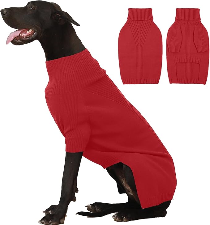 IECOii Extra-Large Dog Sweater 4XL,Christmas Dog Sweaters for Extra Large Dogs Girl Boy,Turtleneck Knitted Knitwear for Pet,Easy On Doggie Sweatshirt Dog Sweater for Doberman,Great Dane(Red,XXXXL) - PAWPICO