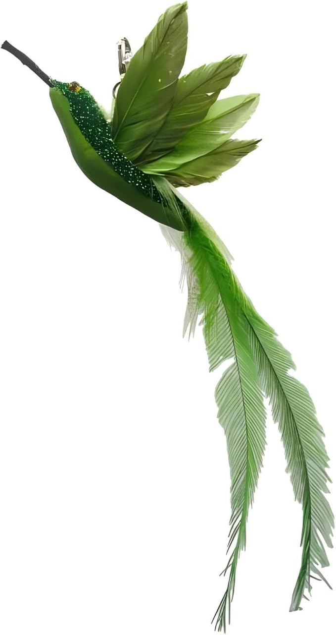 Deluxe Bird Replacement Heads for Cat Toys - Set of 5 - Realistic Feather Designs Including Blue Floral, Two-Tone, Traditional, Black & White, Green Hummingbird - Easy Clip-On - PAWPICO