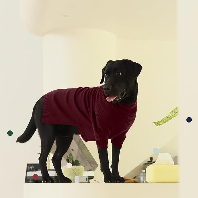 IECOii Extra-Large Dog Sweater 4XL,Christmas Dog Sweaters for Extra Large Dogs Girl Boy,Turtleneck Knitted Knitwear Easy On Doggie Sweatshirt Dog Sweater for Doberman,Great Dane(Wine red,XXXXL) - PAWPICO