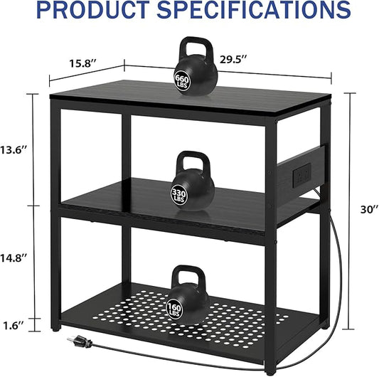 20-29 Gallon Fish Tank Stand with Power Outlets, 3-Tier Metal Aquarium Stand, Breeder Reptile Tank Stand with Shelf for Home Office, 660LBS Capacity, 29.5 x 15.8 x 30.1 inches, Black Livofloral