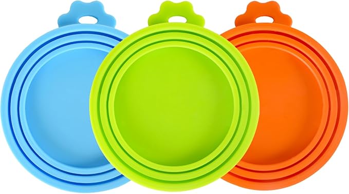 3 Pack Pet Food Can Covers Universal Can Lids Safe/Silicone Dog&Cat Food Can Lid Covers (green+blue+orange) - PAWPICO