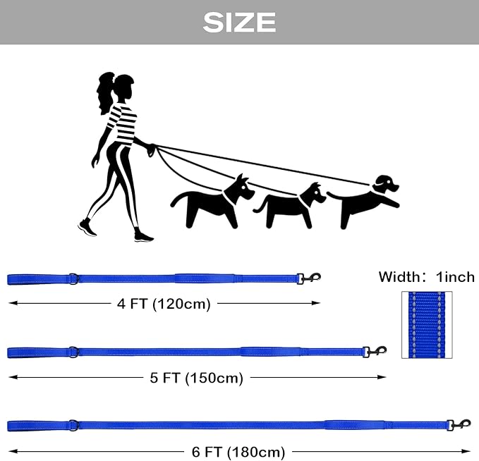 Joytale Dog Leash Heavy Duty for Large Dogs That Pull, Double Handle for Traffic Control, Double-Sided Reflective Leashes for Large Medium Dogs Night Safety, 5FT, Royal Blue Joytale