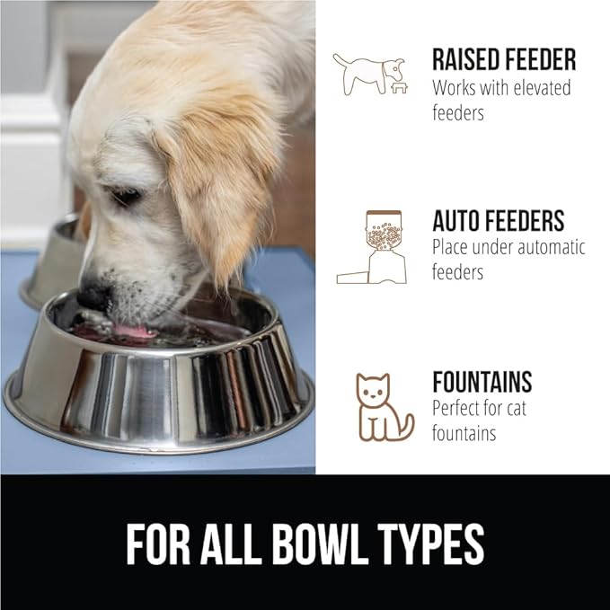 Gorilla Grip 100% Waterproof Raised Edge BPA Free Silicone Pet Feeding Mat, Dog Cat Food Mats Contain Spills Protects Floors, Placemats for Cats and Dogs Water Bowl, Pets Accessories 23x15 Blue - PAWPICO