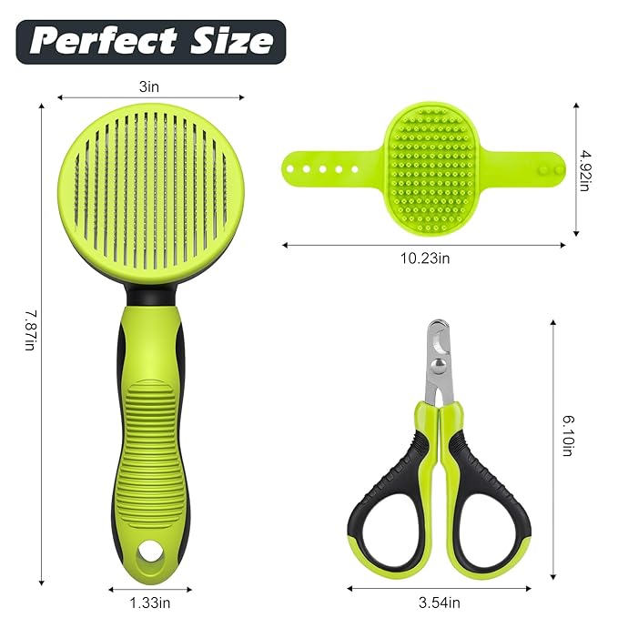 3PCS Cat Grooming Kit | Cat Brush | Cat Brushes for indoor Cats | Cat Nail Clipper | Cat Nail Trimmer | Cat Bath Brush | Cat Brush for Shedding for Long and Short Haired Cats - Premium Cat Supplies - PAWPICO