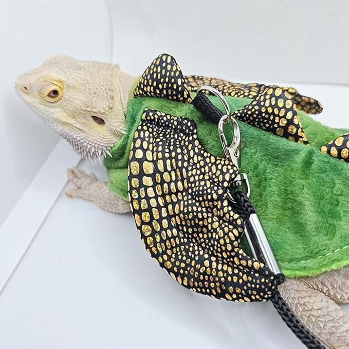 Bearded Dragon Harness Leash Soft Cotton Dinosaur Reptile Lizard Leash for Amphibians Small Pet Animals (Green) HAICHENTEC