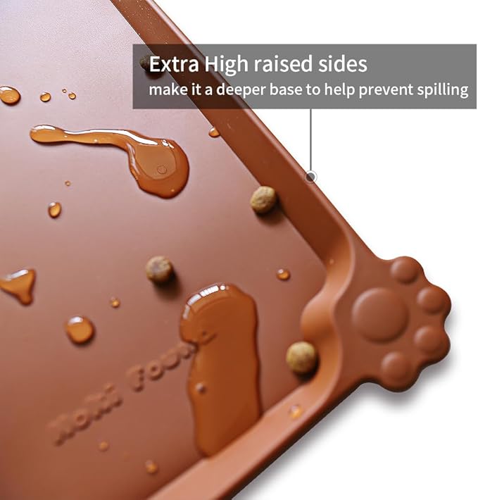 Hoki Found L Silicone Pet Food Mats Tray - Non Slip Pet Dog Cat Bowl Mats Placemat - Dog Pet Cat Feeding Mat - Waterproof Dog Cat Food Mats -Pet Water Mats for Carpet -Caramel - PAWPICO