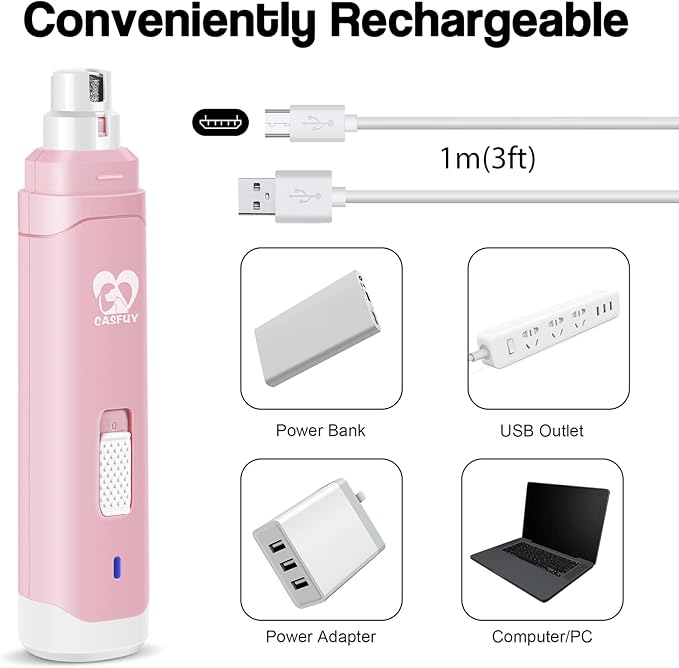 Casfuy Dog Nail Grinder Upgraded - Professional 2-Speed Electric Rechargeable Pet Nail Trimmer Painless Paws Grooming & Smoothing for Small Medium Large Dogs & Cats - PAWPICO