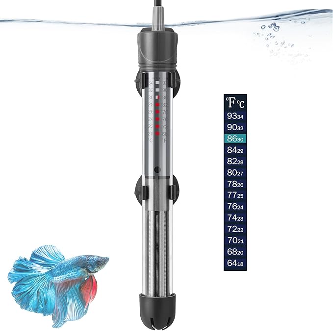 HITOP 25W 50W 100W 200W 300W Adjustable Aquarium Heater, Submersible Fish Tank Heater Thermostat with Suction Cups (100W-grey) HITOP-FocusonAquarium