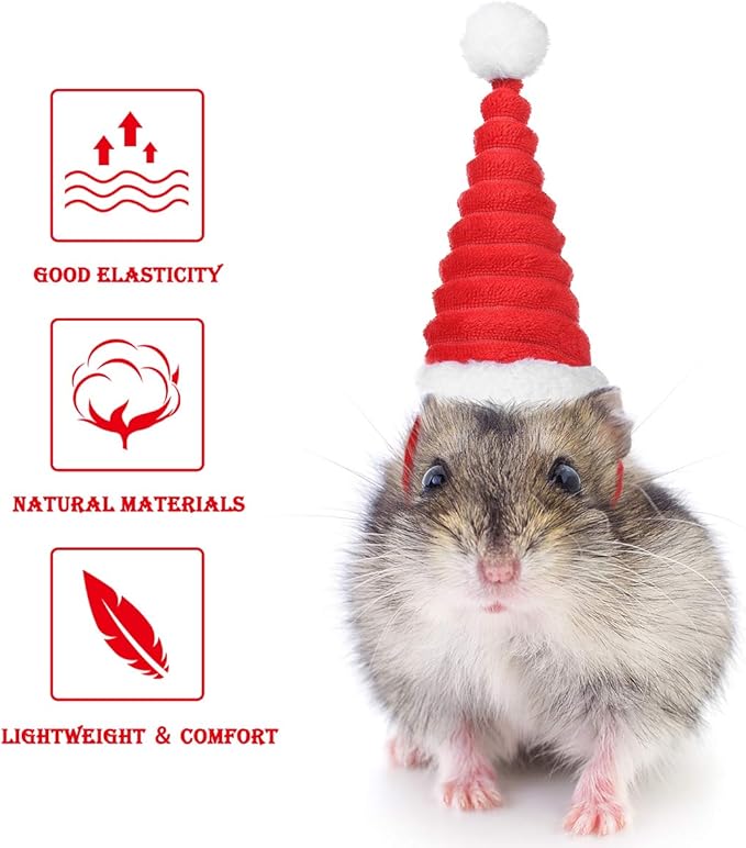 POPETPOP Small Pet Christmas Hat Hamster Santa Hat Birthday Party Cone Hat Holiday Costume Hat for Guinea Pig Hamster Squirrel Chinchilla Gerbil POPETPOP