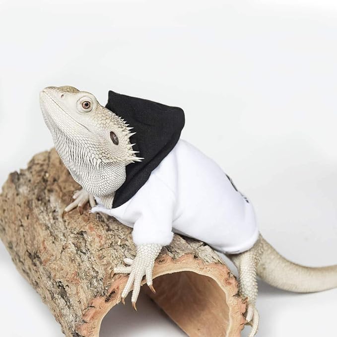 WATFOON Bearded Dragon Sweater Lizard Clothes Winter Hoodies Warm Coat Soft Touching for Leopard Reptile Gecko Anole Amphibians Apparel Cold Weather (L, Black White) WATFOONpets