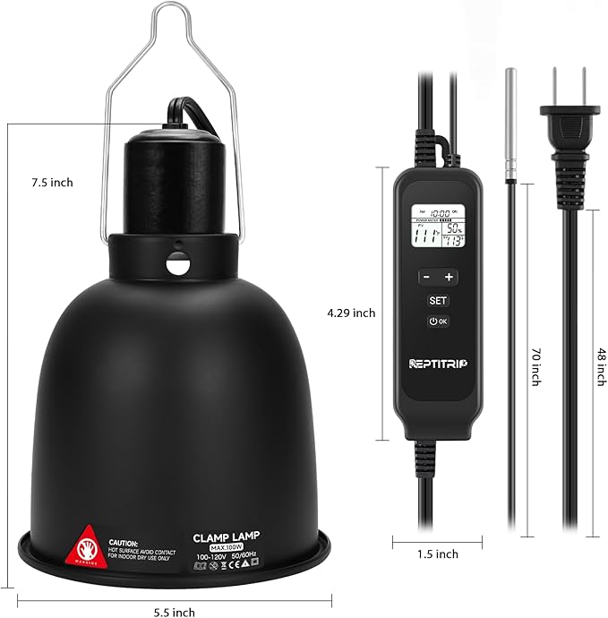 5.5-INCH Reptile Thermostat Light Fixture - Heat Lamp Temperature Controller (Max 100W) for Bearded Dragons, Snakes & Leopard Geckos, E26 REPTITRIP