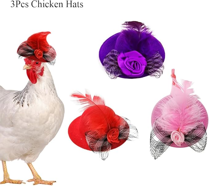3Pcs Chicken Hats for Hen Small Helmets for Real Chicken Pet Chicken Top Hat with Adjustable Elastic Chin Strap Chicken Accessories Halloween Animal Costumes Hat for Bird, Purple Red Pink, LXLVOUEG LXLVOUEG
