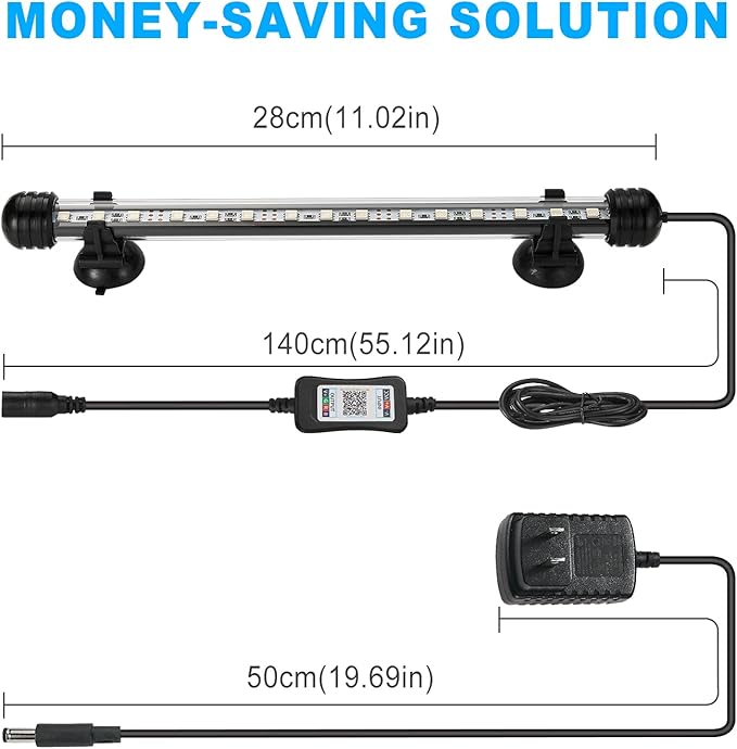 GreenSun Fish Tank Aquarium Light: Submersible Led Lamp - 11 Inch Waterproof Strip Spotlight with APP Control GreenSun