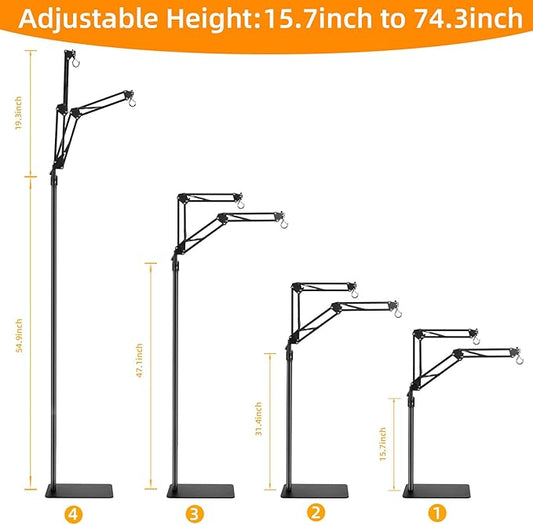Dual Reptile Lamp Stand Reptile Heat Lamp Stand, Adjustable Reptile Light Stand (15.7-74.3inch) with 360°Swing Arm and Anti-tip Clip,Reptile Lamp Holder for Reptile Tank and Amphibians Cage PAWPICO