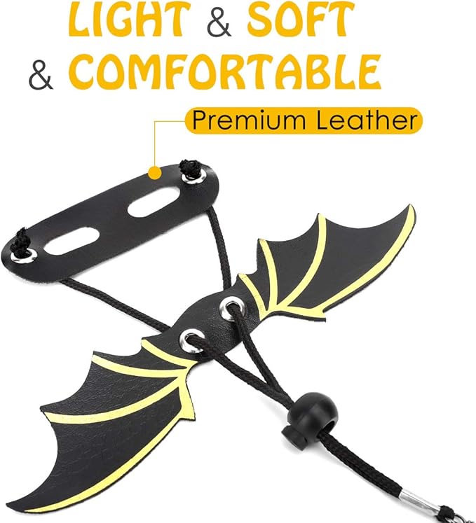 Pawaboo Adjustable Bearded Dragon Harness and Leash, 3 Size Leather Reptile Leash Outdoor Harness Leash with Bat Wings for Lizard Reptiles Amphibians Small Pet, Small/Medium/Large, Black+Gold Pawaboo