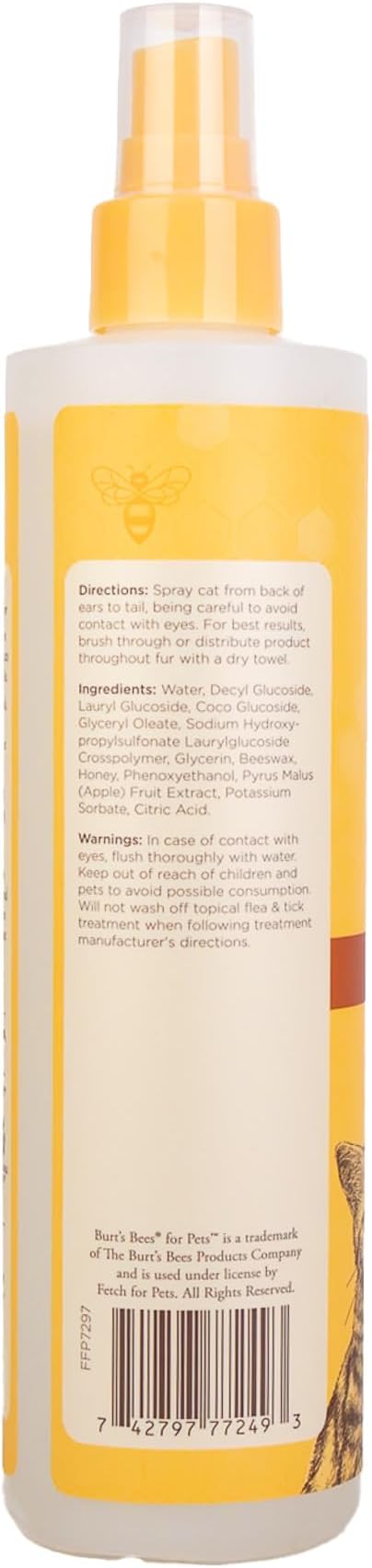 Burt's Bees for Pets Cat Naturally Derived Waterless Shampoo with Shea Butter and Honey - Cat Waterless Shampoo Spray - Easy to Use Cat Dry Shampoo - Made in the USA, 10 Oz - PAWPICO