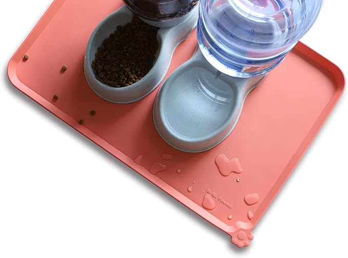 Hoki Found Large Silicone Pet Food Mats Tray - Non Slip Pet Dog Cat Bowl Mats Placemat - Dog Pet Cat Feeding Mat - Waterproof Dog Cat Food Mats -Pet Water Mats for Floors-Burnt Coral - PAWPICO