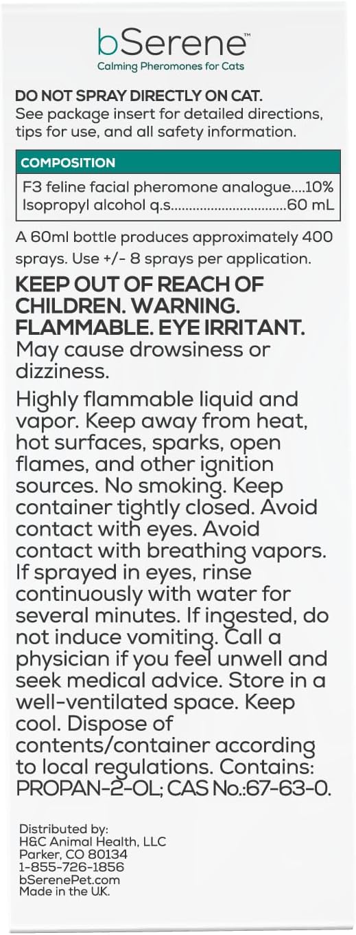Pheromone Calming Spray for Cats 60mL bSereneCalmingforCatsandDogs