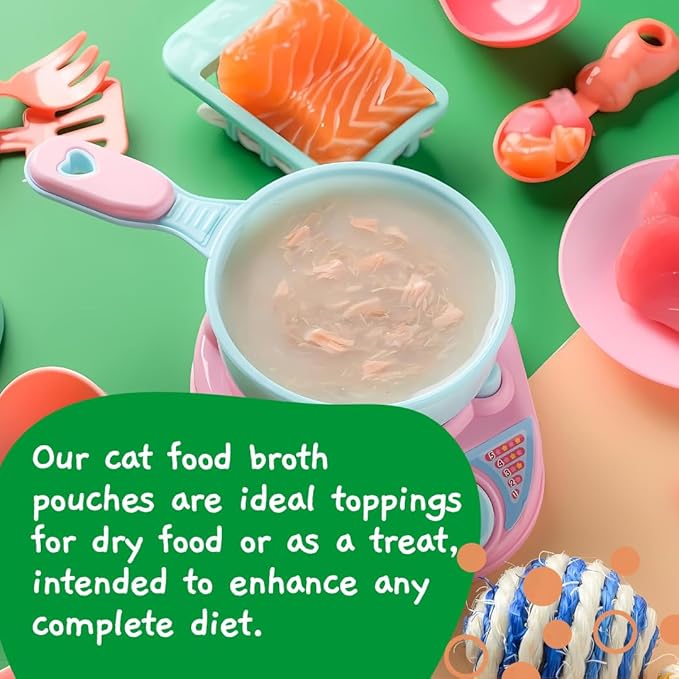 MOOCHIE Grain Free Creamy Broth for Cats - Made with Real Salmon & Tuna - No Artificial Flavors or Preservatives - 16 x 1.4 oz Pouch - PAWPICO