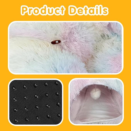 Cat Tunnel Bed for Indoor Cats Donut Cat Tunnel Multifunctional Cat Bed with Peephole Cat Cave Tunnel Bed with Tunnel for Multi Cats(Pink) - PAWPICO