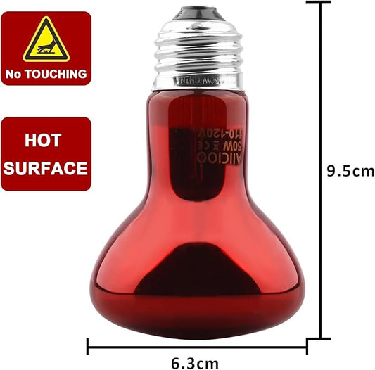 Aiicioo Reptile Red Light Bulb - Reptile Heat Lamp Bulb Infrared Basking Spot Lamp for Bearded Dragon Lizard Turtle Hermit Crab Leopard Gecko Snake Chameleon 50W AIICIOO