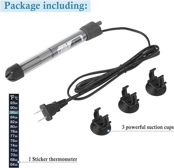 HITOP 25W 50W 100W 200W 300W Adjustable Aquarium Heater, Submersible Fish Tank Heater Thermostat with Suction Cup (50W) HITOP-FocusonAquarium