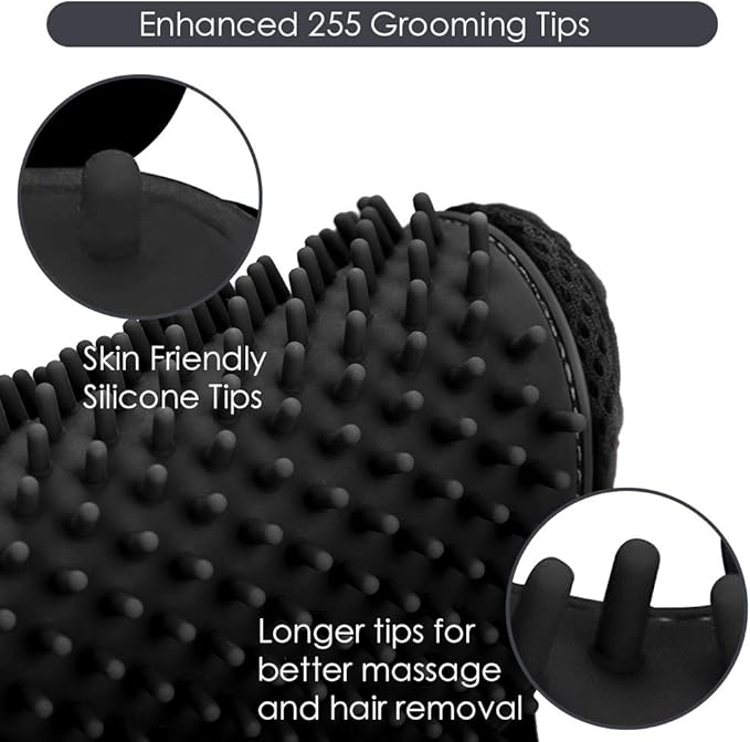 Upgrade Version Pet Grooming Glove - Gentle Deshedding Brush Glove for Dogs, Cats & Horses with Long and Short Fur - Efficient Pet Hair Remover Mitt - Enhanced Five Finger Design - 1 Pair (Black) - PAWPICO