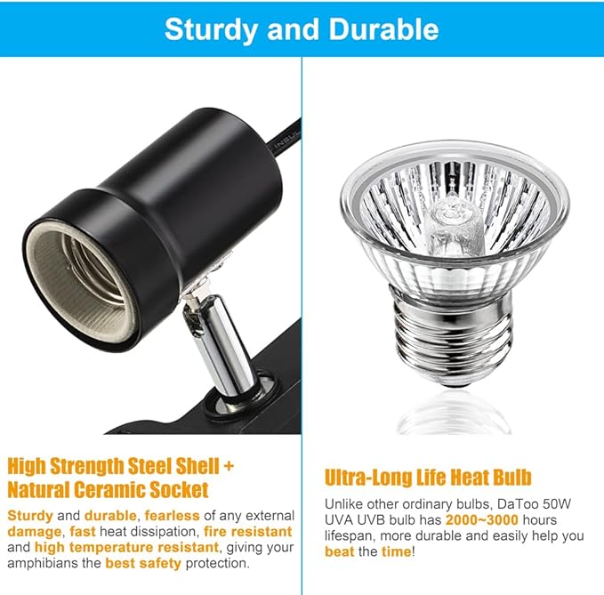 Reptile Heat Lamp Rotatable Turtle Heating Light with 50W UVA UVB Heat Bulb Simulated Sunlight Basking Spot Lamp with Clamp for Reptiles Lizard Amphibian Bearded Dragon Snake DaToo