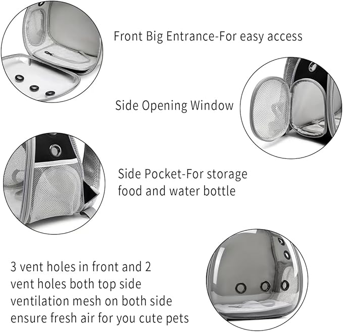 Travel Backpack Carrier with Harness and Leash Set,Lizard Backpack Carrier,Space Capsule Clear Bubble Window Astronaut Reptile Carrier Backpack,Bearded Dragon Leash,Airline Approved Hcupet