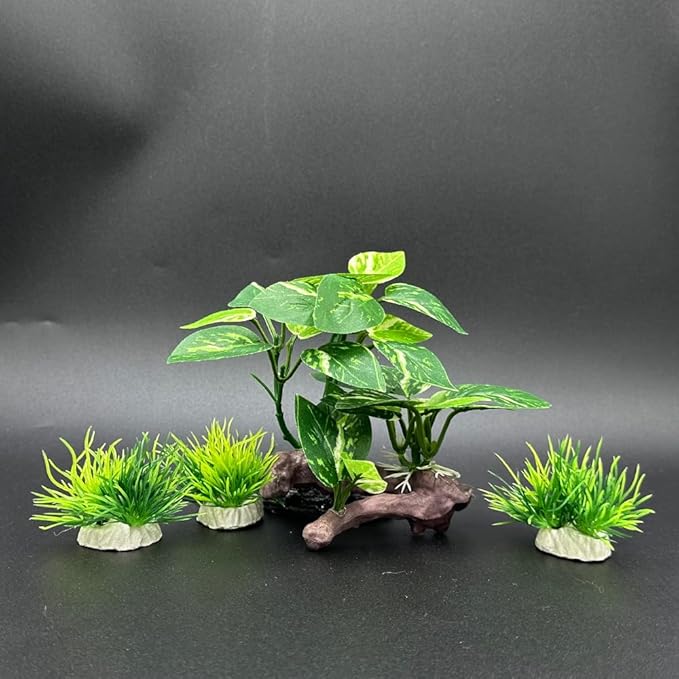 Smoothedo-Pets Fish Tank Decor Aquarium Ornaments Betta SOFE Leaf Pad Hammock 6inch Plastic Artificial Plant Goldfish Fish Hides Small Tank/Reptiles Plants Driftwood (Green Type-D-Set) EnvironmentFriendlyArtificialPlasticPlantAquariumDecoration