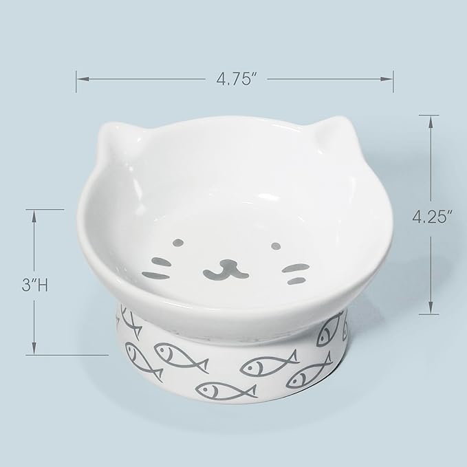 Kaiikai’s Elevated Cat Bowls and Dog Food Bowls 13 oz Ceramic Water Dog Bowls Medium and Small Sized Dog 5 Inch Tilted Cat Water Bowl Raised Cat Food Bowls Dog and Cat Supplies Small Cat Face Bowl - PAWPICO