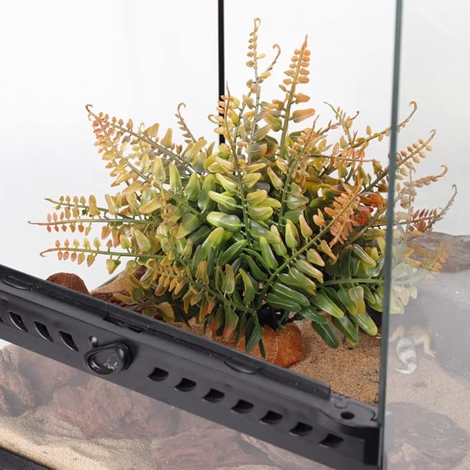 Fake Fall Colors Boston Fern, Reptile Plants for Terrarium, Amphibian Tank Accessories Habitat Decor fit Crested Gecko Leopard Lizard Chameleon Ball Python Snake Frog WOLEDOE