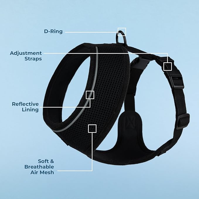 Voyager Aerolite No Pull Mesh Dog Harness with Lightweight, Soft, Breathable, Reflective Stitching, and Adjustable Straps for Walking, Running, Training, Heavy Duty and Durable - Black, L BestPetSuppliesLLC